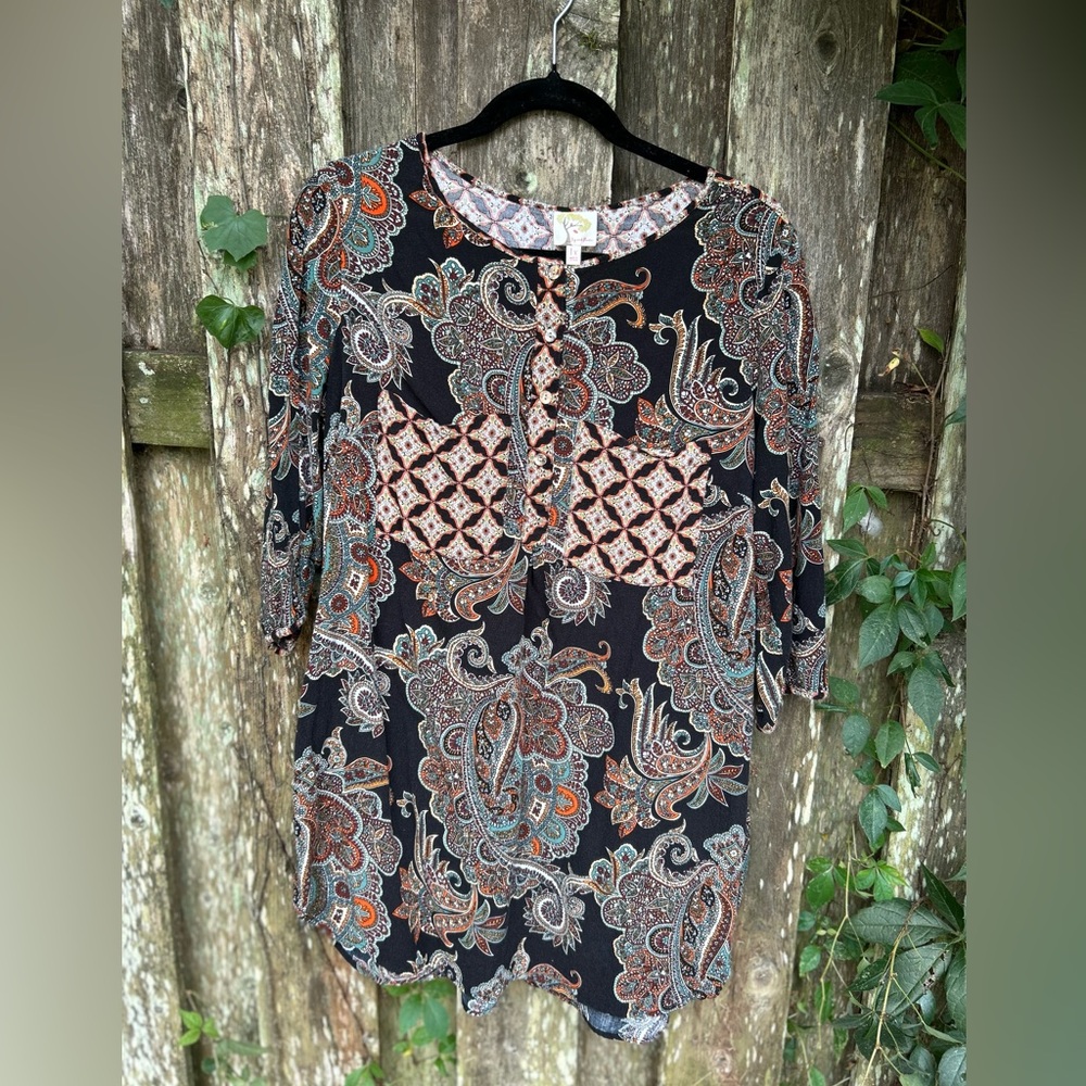 Paisley Print Women's Top - Black and Brown